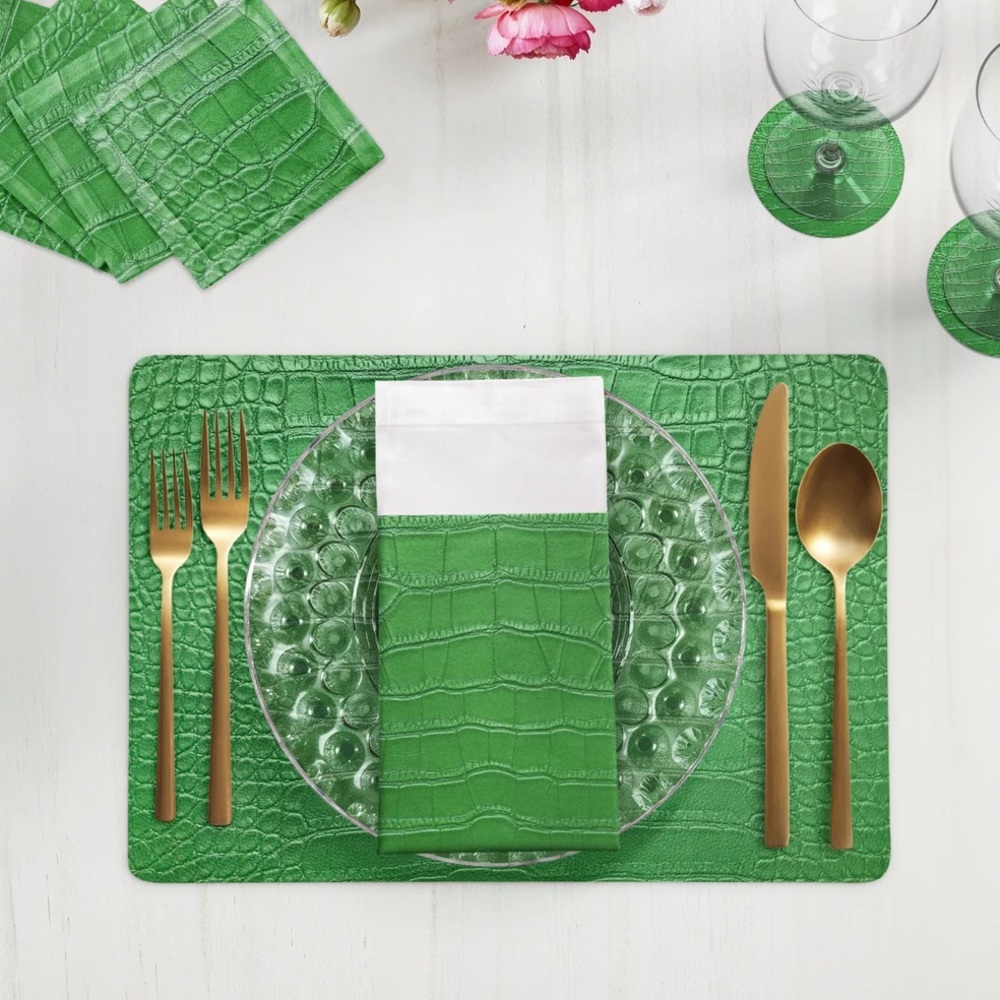 nicolette mayer CROCODILE WEATHERLEY GREEN 17.5 RECTANGLE PEBBLE PLACEMATS/4